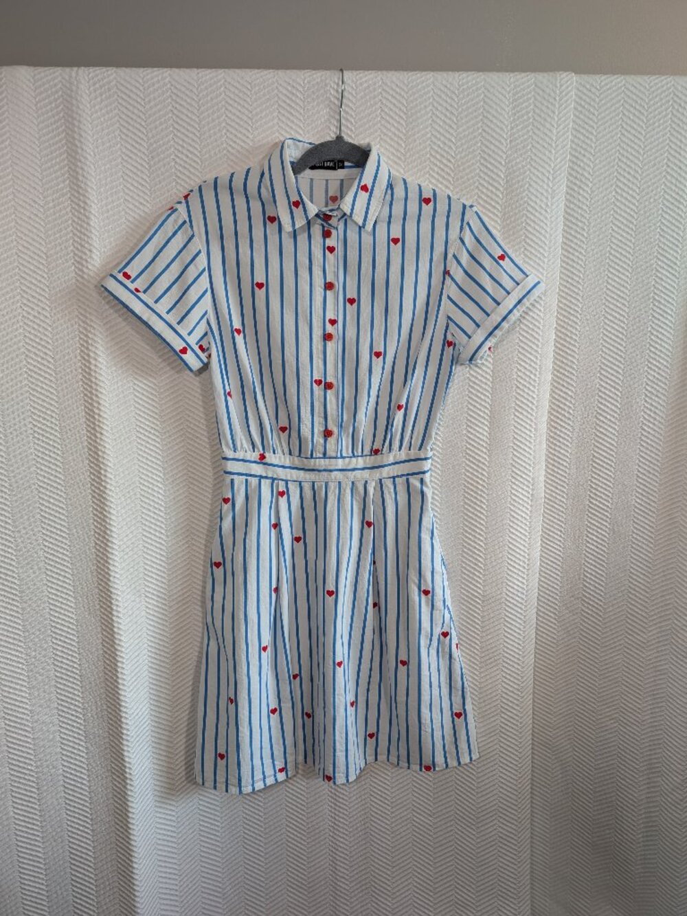 Must Have Striped Heart Print Shirt Dress Short Sleeve Size 32 Size XXS Preppy
